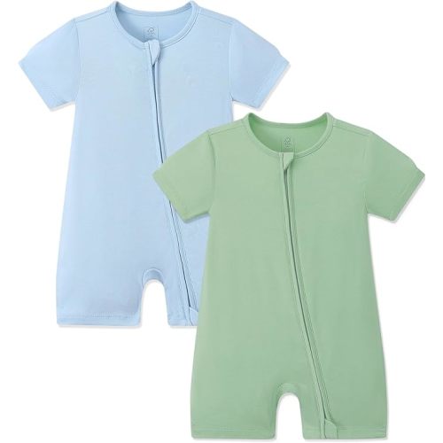 JunNeng Baby 2 Pack Rayon of Bamboo Romper Sleeper 2 Way Zipper Short Sleeve Jumpsuit Zipper Footless One-piece