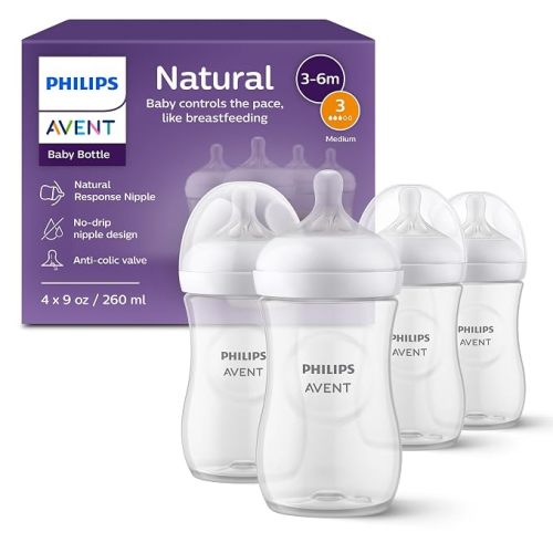 Philips Avent Natural Baby Bottles, Medium Flow, 9 oz, BPA-Free, 4-Pack