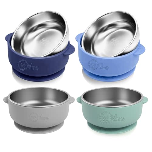 o'doe™ Suction Bowls for Baby 5”, Non-Toxic Stainless Steel Baby Bowls | BPA-Free, Non-Slip Removable Silicone Shell, Toddler Bowls for Babies Self Feeding Multi Color