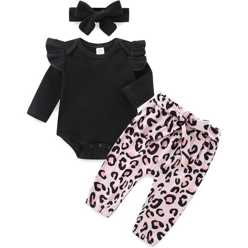 Infant Girl Clothes Long Sleeve Ruffle Bodysuit Floral Pants Bow Headband Sets Fall Winter Spring Outfits