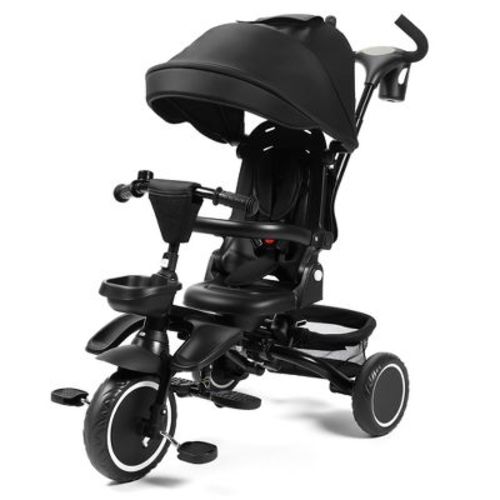 Kinder King 8 in 1 Kids Tricycle Folding Toddler Trike w/Adjustable Push Handle, Black