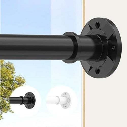 Tension Curtain Rod Extra Long Outdoor Curtain Rod Black Shower Curtain Rods No Drilling 31-168 In（2.58-14Ft）Adjustable Spring Tension Rods Heavy Duty for Bathroom Patio Window Rust Proof