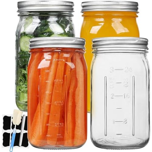 STARSIDE Mason Jars 32 oz with Wide Mouth Airtight Lids,4 pack 1 L Mason Jars,Glass Canning Jars,Clear Glass Jars with Lids for Pickles,Jams,Salad,Food Storage