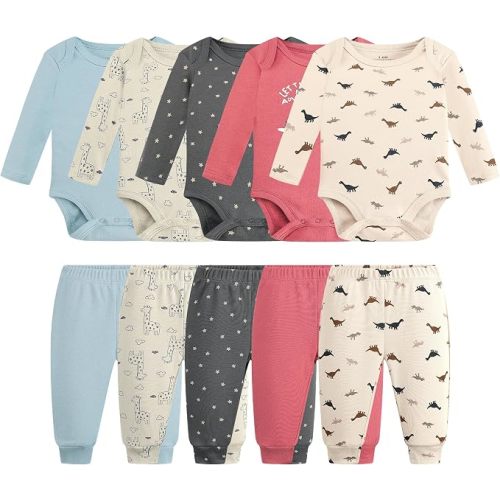 Baby Newborn Layette 10-Piece Clothing Sets Soft Cotton Bodysuits Pants Sets for Baby Boys Girls Toddler Unisex
