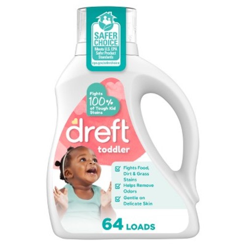 Dreft Toddler Laundry Detergent Liquid, Fights Stains, Removes Odors, 64 Loads - 84 fl oz: Hypoallergenic, Dermatologist Tested