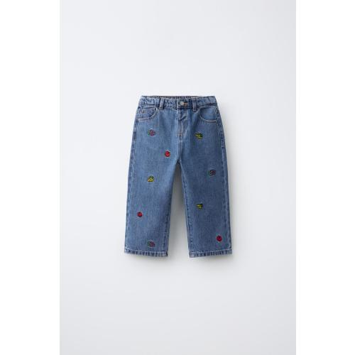 FRUIT OF THE LOOM™ EMBROIDERED STRAIGHT JEANS - Blue | ZARA United States