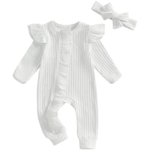 Baby Girl Newborn Clothes Fall Winter Hospital Coming Home Outfit Bow Long Sleeve Romper Zipper Onesie Jumpsuit