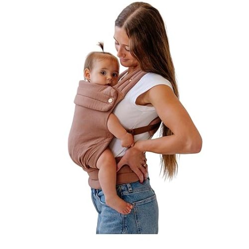 Mabē Monarch Ergonomic Baby Carrier – Premium Cotton Soft Structured Newborn to Toddler Carrier with Hip-Healthy Design, 3 Carry Positions (7-35lbs), Lightweight & Breathable, (Mocha)