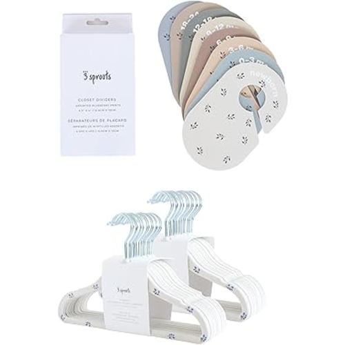 3 Sprouts Closet Dividers & Hangers Bundle - 8 Baby Size Dividers (Blueberry) and 30 Velvet Hangers for Baby Clothes (Blueberry)