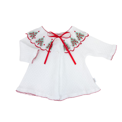 Paty Knit Christmas Baby Cardigan Sweater with Embroidered Swiss Collar