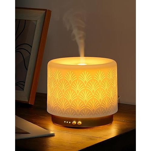 Essential Oil Diffuser - 280ml Ceramic Diffuser for Large Room & Commercial Use, 2.4MHz Aromatherapy Diffuser with Cool Mist Humidifier & Night Light, Ideal for Bedroom, Office, Yoga, Spa, Gifts