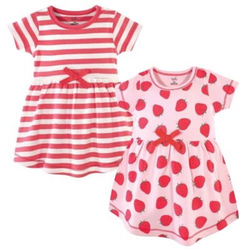 Touched by Nature Baby and Toddler Girl Organic Cotton Short-Sleeve Dresses 2pk, Strawberries, 6-9 Months