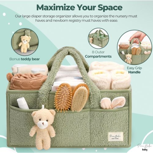 PeraBella Diaper Caddy Organizer for Changing Table, Storage Basket for Wipes, Gift for Baby Shower, Car Organizer, Nursery Organizer, Portable Storage