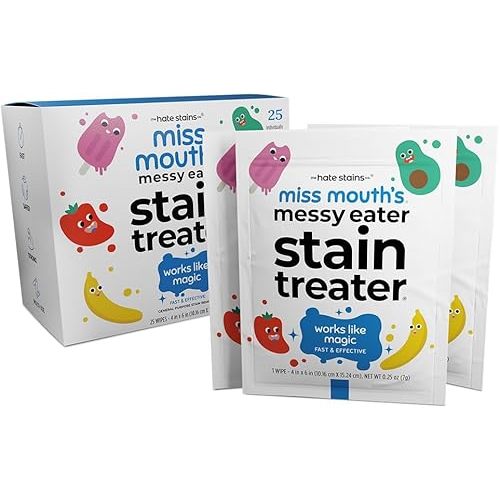Miss Mouth's Messy Eater Stain Treater Wipes - 25 Pack Stain Remover - Newborn & Baby Essentials - No Dry Cleaning Food, Grease, Coffee Off Laundry, Underwear, Fabric
