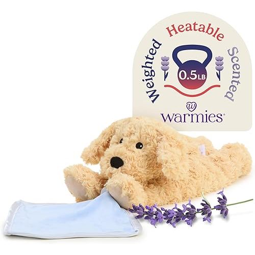 warmies Stuffed Animal Security Blankets for Babies, Golden Dog - Microwavable & Weighted Stuffed Animal Blanket for Baby Boys & Girls - Cute Soft Plush Toys with Child Safe Design for All Ages