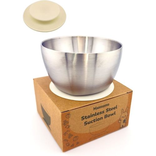 Stainless Steel Suction Bowl for Baby & Toddler – 4.3” Baby Led Weaning Bowl with Strong Silicone Base, 6M+ Self Feeding, Double Wall Insulated, Plastic-Free, Dishwasher Safe