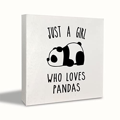 KEUSPI Just a Girl Who Lovers Panda Decor Cute Panda Bear Wood Sign Decor for Home Desk Girls Room Nursery Playroom Wall Tabletop Shelf Decorations Panda Gifts for Girls