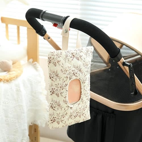 Quilted Baby Wipe Holder Floral Diaper Pouch Portable Quilted Wipes Bag for Car, Stroller