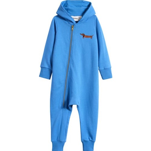 Dog Embroidered Hooded Organic Cotton Zip-Up Romper, 9-12M / 68-74 cm