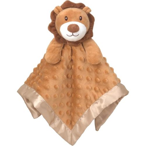 Baby Security Blanket Lion Soft Minky Dot Fabric with Silky Satin Backing Snuggle Toy Animal Blanket for Infant and Toddler Brown 13.5 Inch