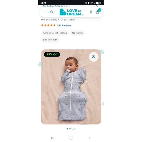 Swaddle Up™ 1.0 TOG Cotton Mist Blue Turtally