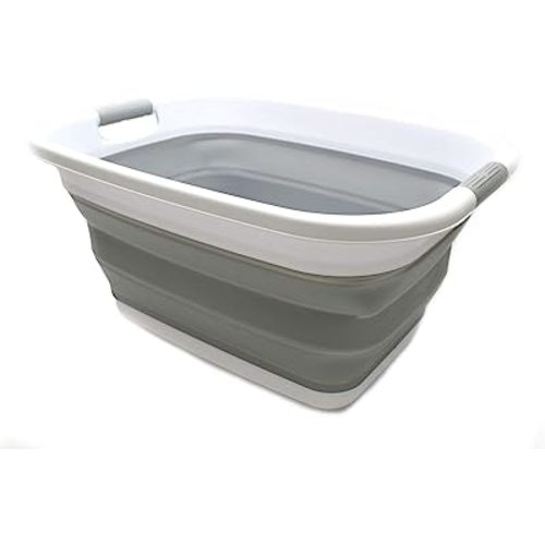 SAMMART 31L (8.1 gallon) Collapsible Plastic Laundry Basket-Foldable Pop Up Storage Container-Portable Washing Tub - Space Saving Hamper/Basket, Water capacity: 23L (6 gallon) (1, Grey)