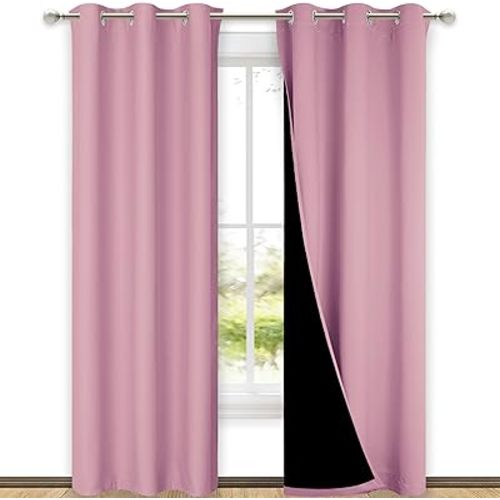 NICETOWN Blackout Curtains 80 inches Long, Full Light Blocking Drapes with Black Liner for Nursery, Thermal Insulated Draperies for Hall, Villa (Crystal Pink, 2 Pieces, 42" Wide Each Panel)