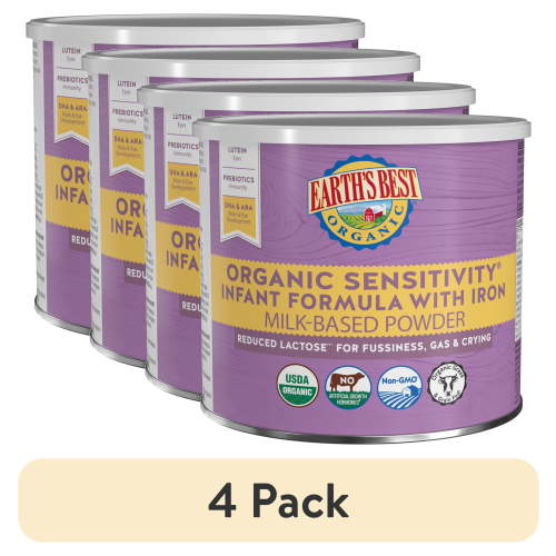 (4 pack) Earth's Best Organic Sensitivity Powder Baby Formula with Iron DHA & ARA, 21 oz Canister