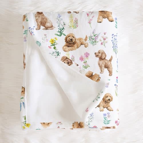 Goldendoodle Baby Blanket for Boys Girls Gender Goldendoodle Floral Neutral Newborn Nursery Baby Swaddle Receiving Blankets Soft Plush Lightweight Goldendoodle Baby Kids Bedding White 40x50inch