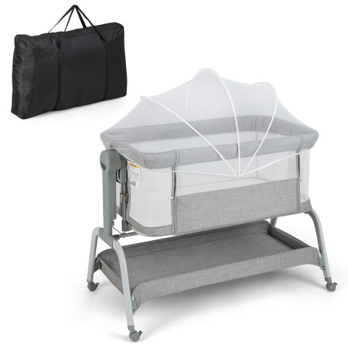 Baby Joy Portable Baby Bassinet with Net and Adjustable Height - Grey