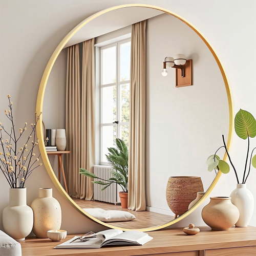 Taoset 20 inch Circle Wall Round Mirror for over Sink, Gold Metal Frame, Bathroom Decorative Vanity Mirror, for Living Room, Entryway