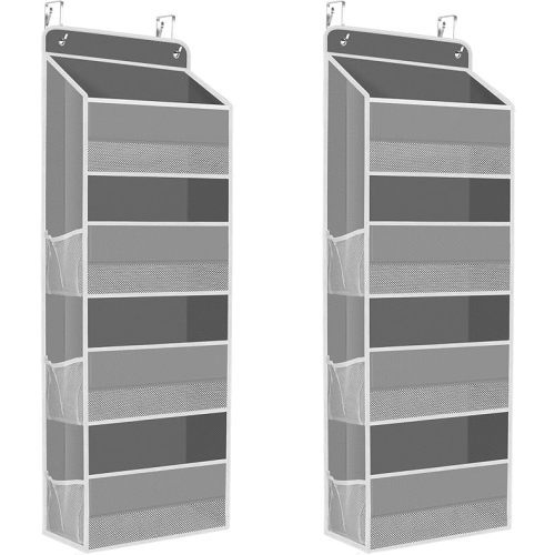 2 Pack Over The Door Organizer, Hanging Storage Organizer with Clear Window, 40lb Ultra Sturdy Large Capacity Room Organizer for Pantry Laundry Bathroom Nursery Closet (Grey)