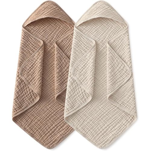 Yoofoss Hooded Baby Bath Towels 2 Pack 100% Muslin Organic Cotton with Hood
