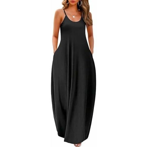 Wolddress Womens 2025 Casual Sleeveless Sundress Plus Size Loose Plain Long Summer Beach Maxi Dress with Pockets S-5X