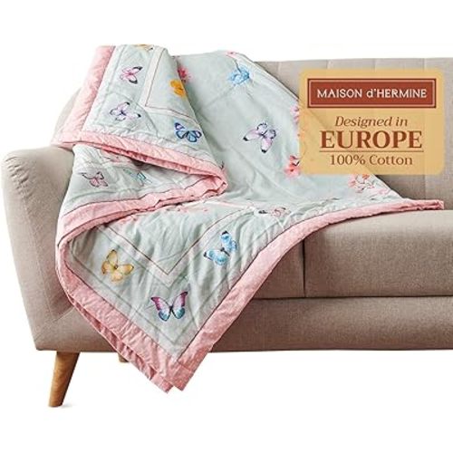 Maison d' Hermine Throw Blanket for Couch Lightweight Soft Warm Breathable Cotton Throw Blankets for Bed Girls Boys Women Men Gifts Travel Living Spring Summer (Blossoms in Spring, 60" X 80")