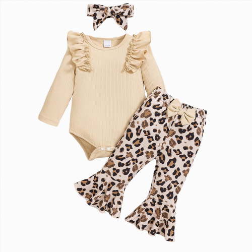 mgoYE 6-9 Month Girl Clothes Preemie Newborn Baby Girl Clothes Infant Romper Fall Winter Outfits Gifts for Girls Cute Bell Bottoms Pant Sets(Beige,3-6 Months)