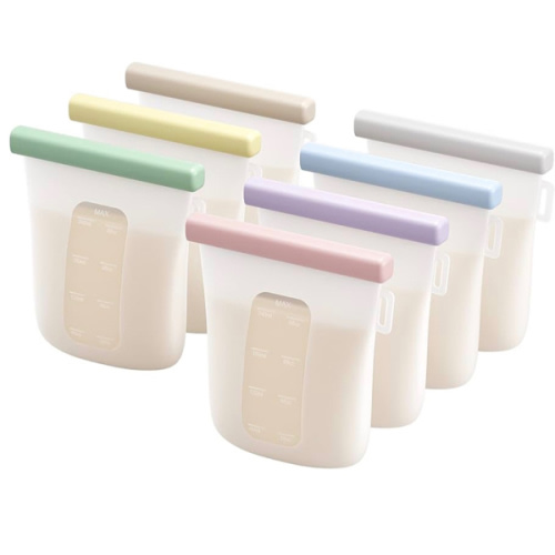Nuliie 7 Pcs Silicone Breastmilk Storage Bags Reusable, 8oz/240ml Double Leak-Proof Breastmilk Freezer Bags, BPA Free Self-Standing Milk Bags for Breastfeeding, Baby Food Pouches