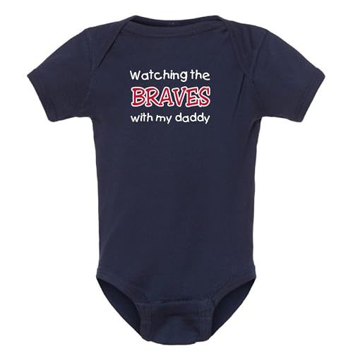 Curiositees Watching the Braves with My Daddy Baby Boy's Bodysuit Outfit Braves Baby Clothes - Navy