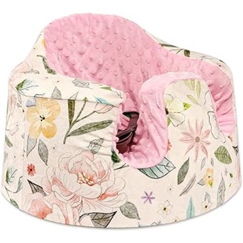 Baby Seat Cover Compatible with Bumbo Seat, Soft Comfortable Minky Seat Cover for Baby Girl Boy, Breathable Removable Cover for Baby Seat, Machine Washable, Pink Flowers