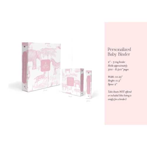 Safari Toile Baby Book Binder: Pink Personalized Newborn Memory Book
