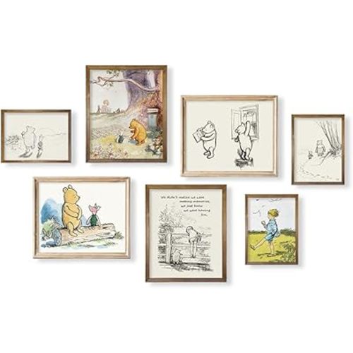 Winnie The Pooh Nursery Wall Art - Motivational Quote for Kids Little Boys Bedroom - Vintage Hundred Acre Wood Poster - You Are Braver Than You Think - Toddler Room Decor - Gifts for Winnie Fans Lover