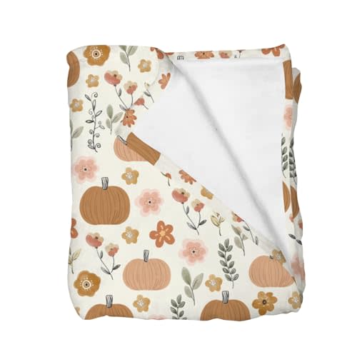 Pastel Autumn Pumpkin Flowers Baby Blankets for Girl Boy Boho Pumpkin Fall Floral Retro Infant Newborn Toddler Nursery Crib Swaddle Receiving Blanket Thanksgiving Harvest Bed Blanket 30x40inch
