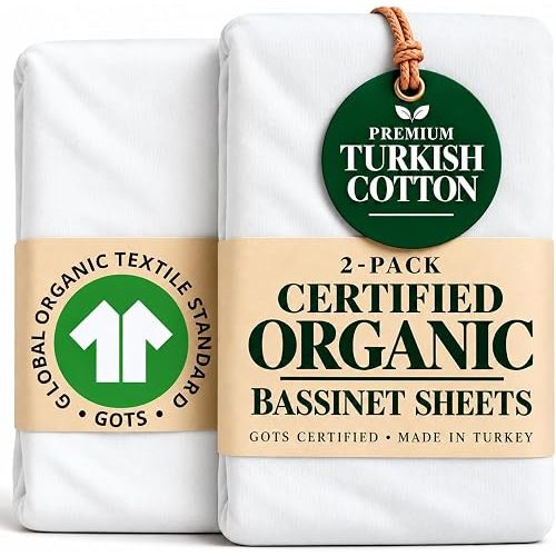 GOTS Organic Large Bedside Bassinet Sheets 35x20 for Ezebaby, MiClassic, Milliard, Airclub, Premium Weight Turkish Cotton - Playard Sheets 36x20 Compatible Sheet with Bugaboo Stardust