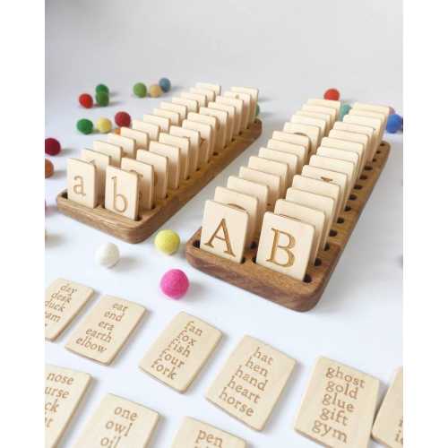 Alphabet tiles English Uppercase and Lowercase letters cards with holder Montessori educational resources homeschool preschool gift for kids