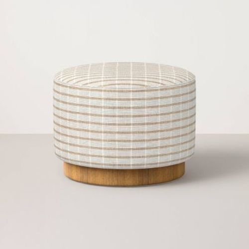 Round Ottoman with Plinth Base Modern Windowpane Paprika - Hearth & Hand™ with Magnolia