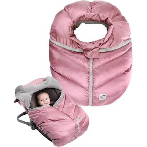 7AM Enfant Car Seat Covers - Cocoon Baby Cover for Boys & Girls, Rain & Snow Repellent, Breathable Windproof, Center Zipper, Universal Fit for Infant Car Seat (0-12M) (Metallic Lilac)