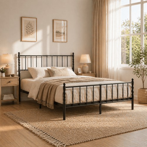 Bedsunus Classic Metal Platform Bed Frame with Headboard and Footboard, Heavy Duty Steel Mattress Foundation, No Box Spring Needed, King
