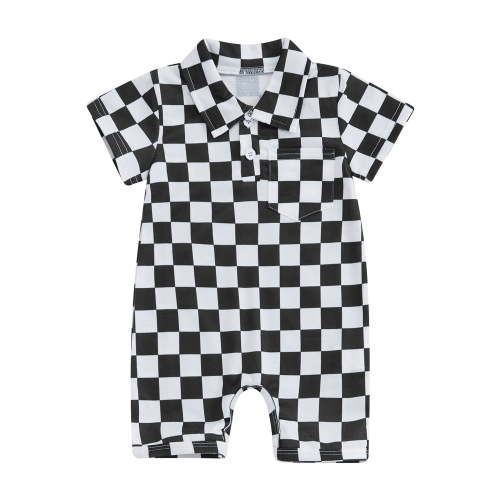 Binshrliy Newborn Baby Girls Boy Summer Clothes One-pieces Checkered Short Sleeve Jumpsuit 3M 6M 12M 18M Infant Romper Casual Clothing