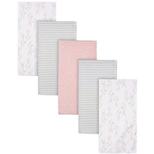Gerber Girls Newborn Infant Baby Toddler Nursery 100% Cotton Flannel Receiving Swaddle Blanket, Mommy & Me Giraffe Pink, Pack of 5