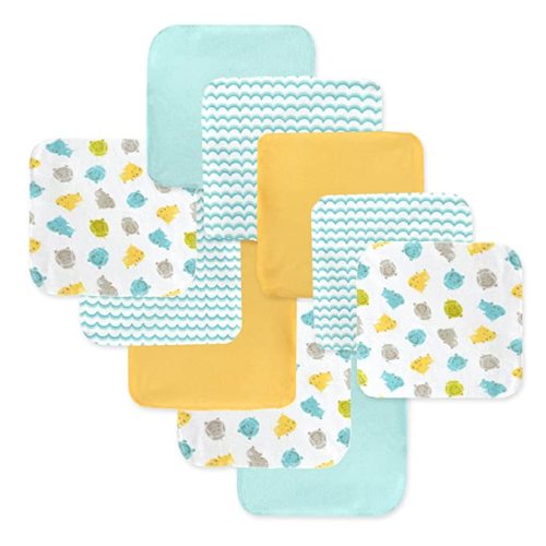 Just Born Boys and Girls Newborn Infant Baby Toddler Soft Bath Baby Washcloth Multi Pack - 10x10 Inch (Pack of 10) - Hippo/Grey/Green